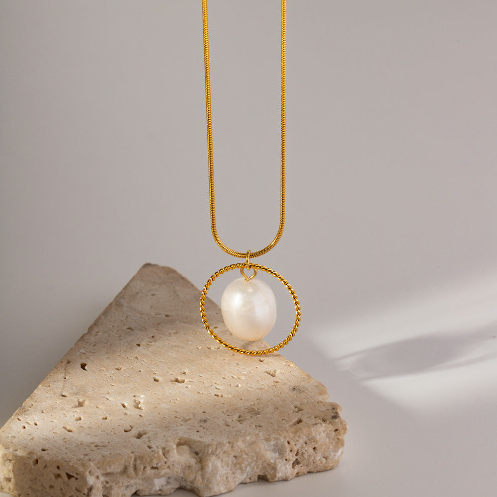 Snake Chain with Freshwater Pearl Pendant Necklace