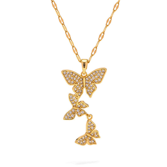 White Zircon Butterfly Design Pendant Necklace