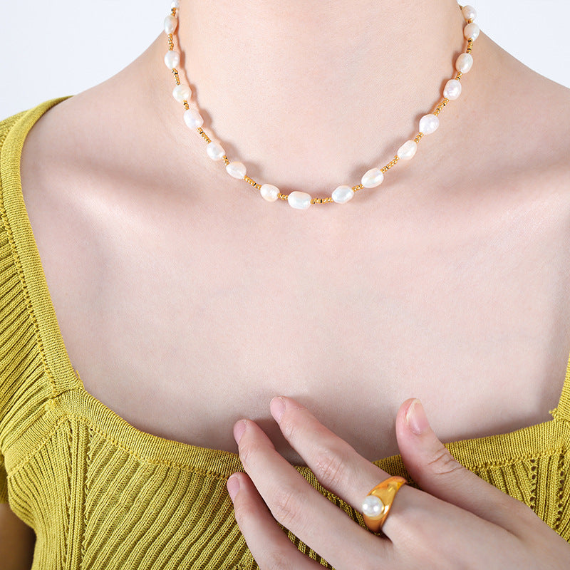 Pearl and Gold Beaded Design Necklace