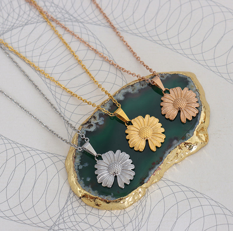 Sunflower Flower Notch Pendant Necklace