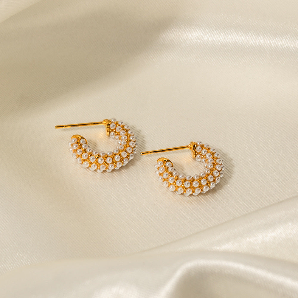 Boucles d'Oreilles en C Incrustées de Perles