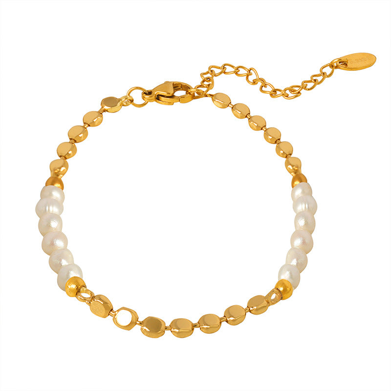 Luxury Pearl Stitching Flat Bead Bracelet