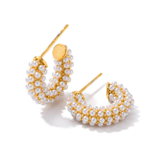 C-Shaped Earrings Encrusted with Pearls