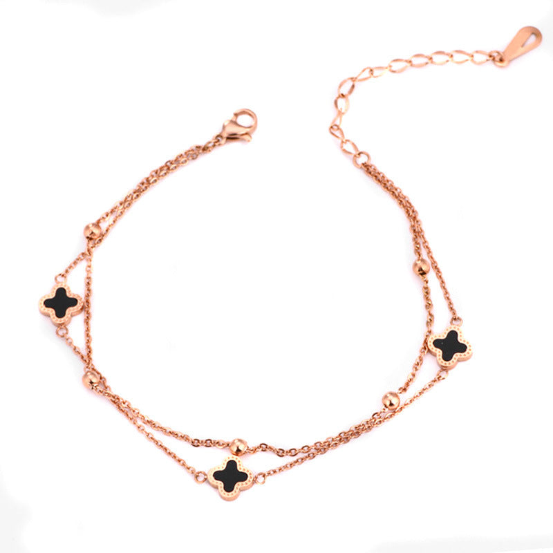 Double-Layer Four-Leaf Clover anklet