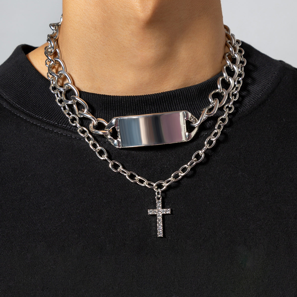 Cross double-layer necklace