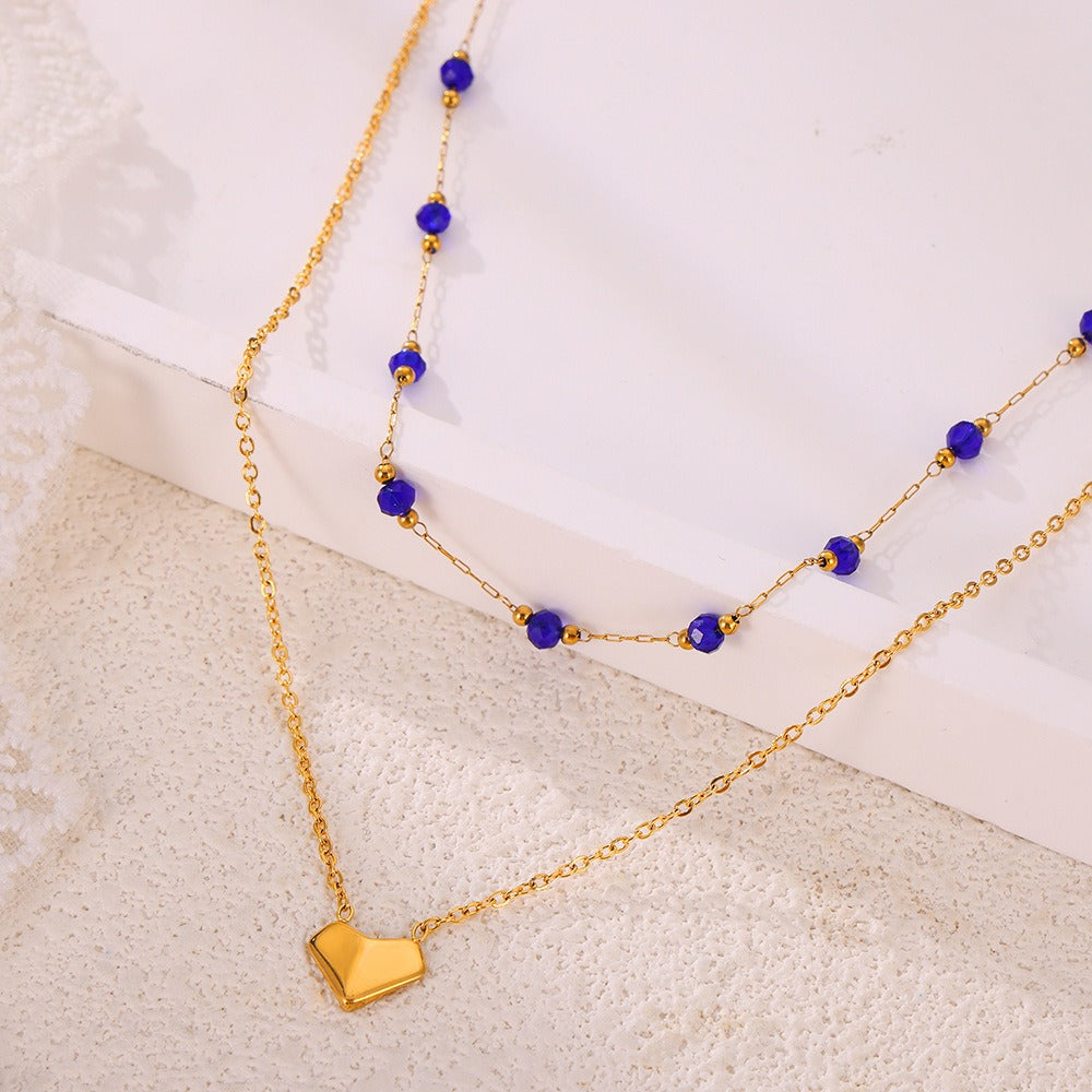 Double-Layered Blue Chain with Heart