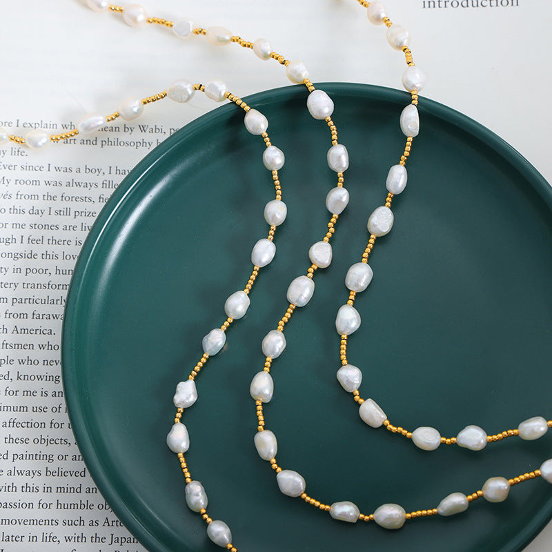 Pearl and Gold Beaded Design Necklace