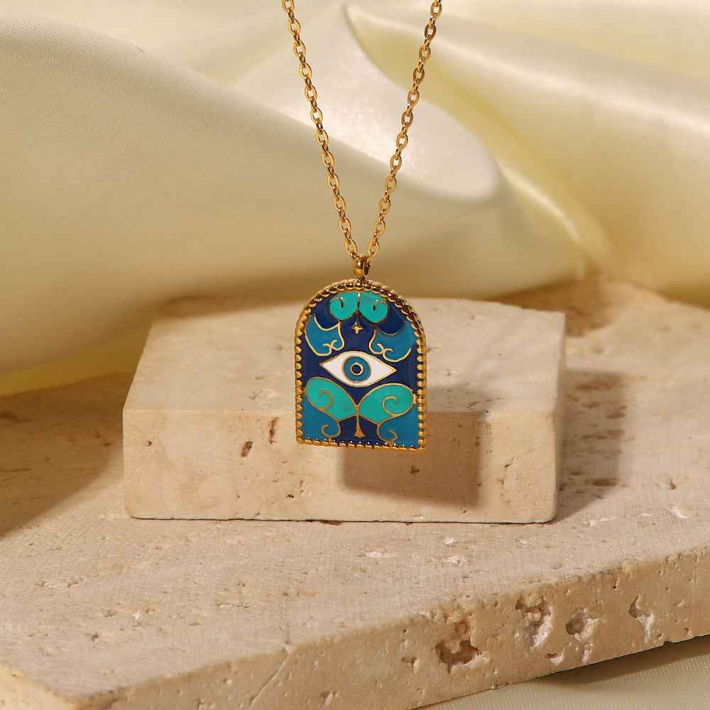 Blue Ancient Roman Arch Eye Design Necklace