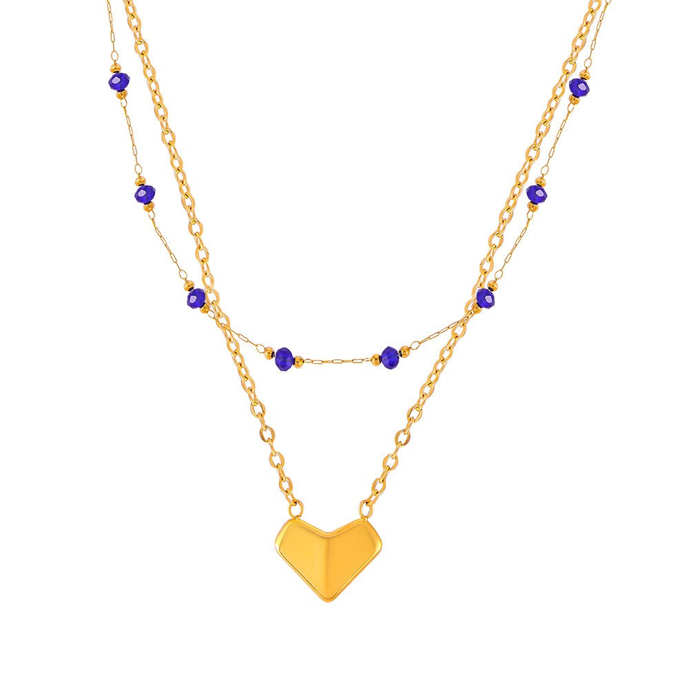 Double-Layered Blue Chain with Heart