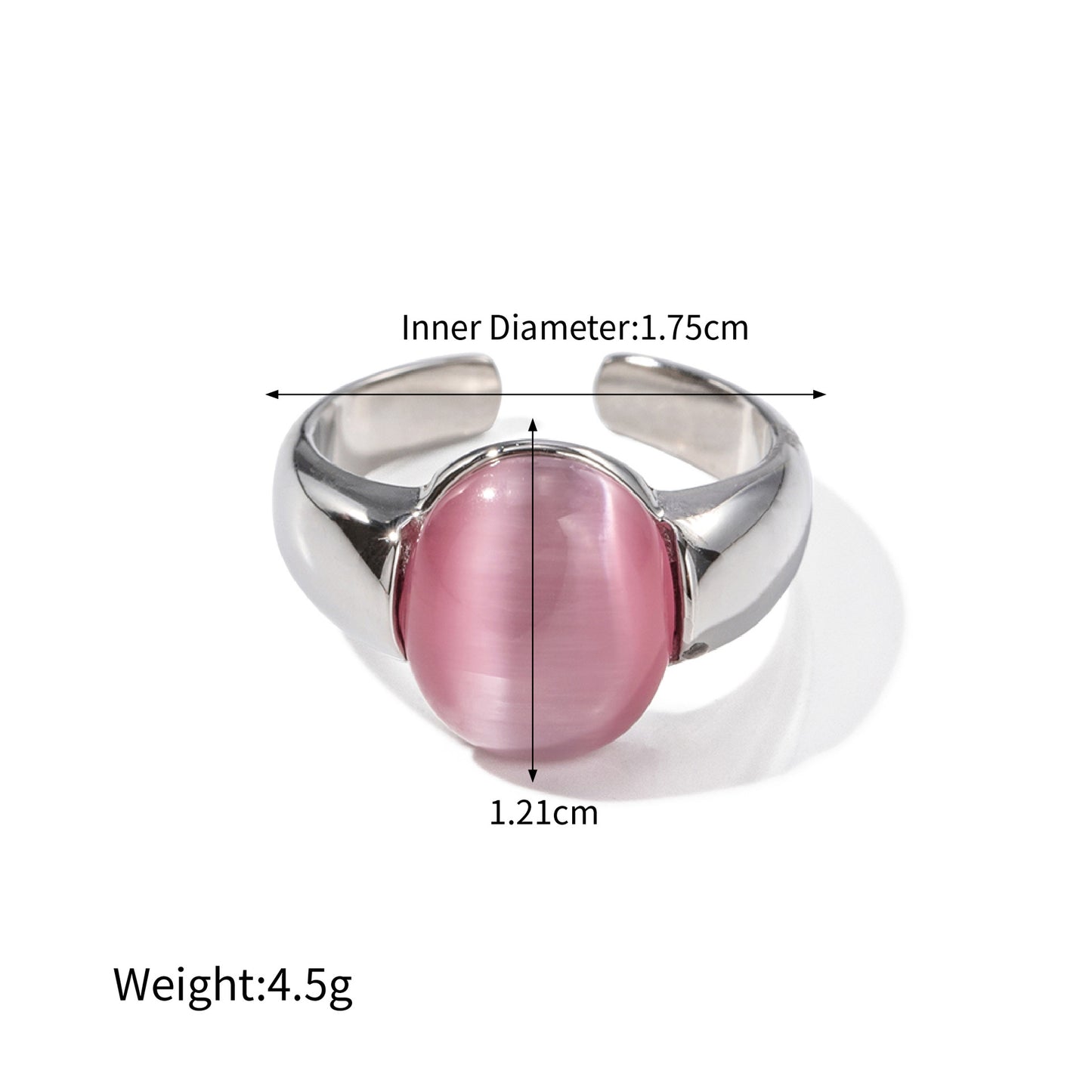 Oval Inlaid Pink Cat's Eye Design Ring