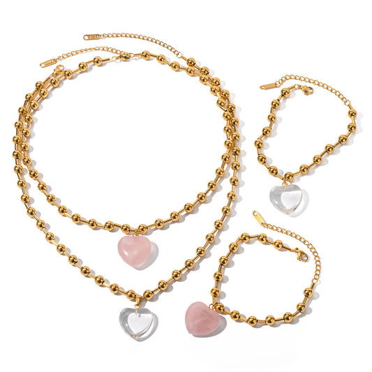 Trendy Heart Bead Design Necklace and Bracelet Set