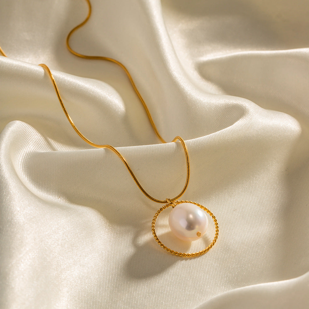 Snake Chain with Freshwater Pearl Pendant Necklace