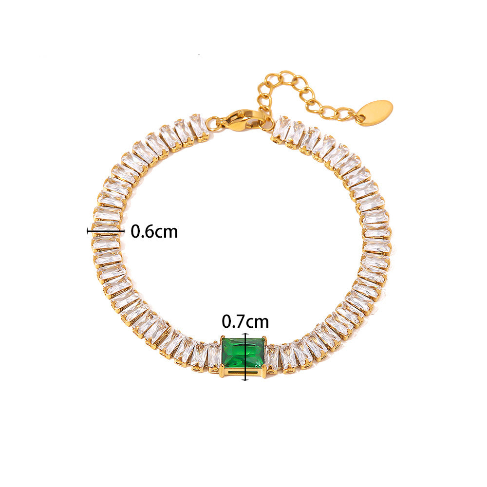 Square Inlaid Green Zircon Design Bracelet Necklace Set