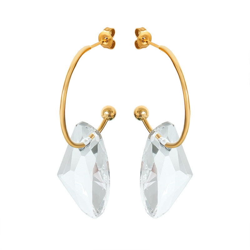 Simple C-shaped Earrings with Gem