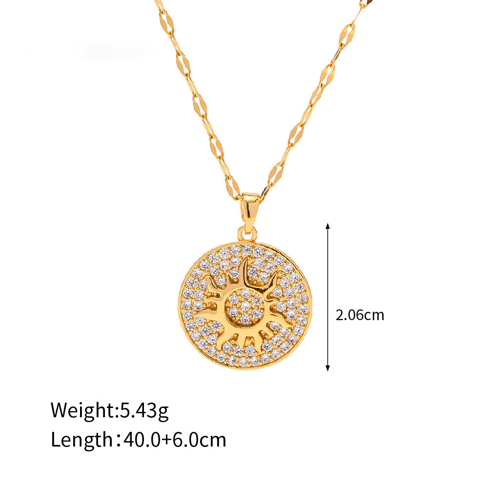 Simple Inlaid White Zircon Sun Disc Design Pendant Necklace