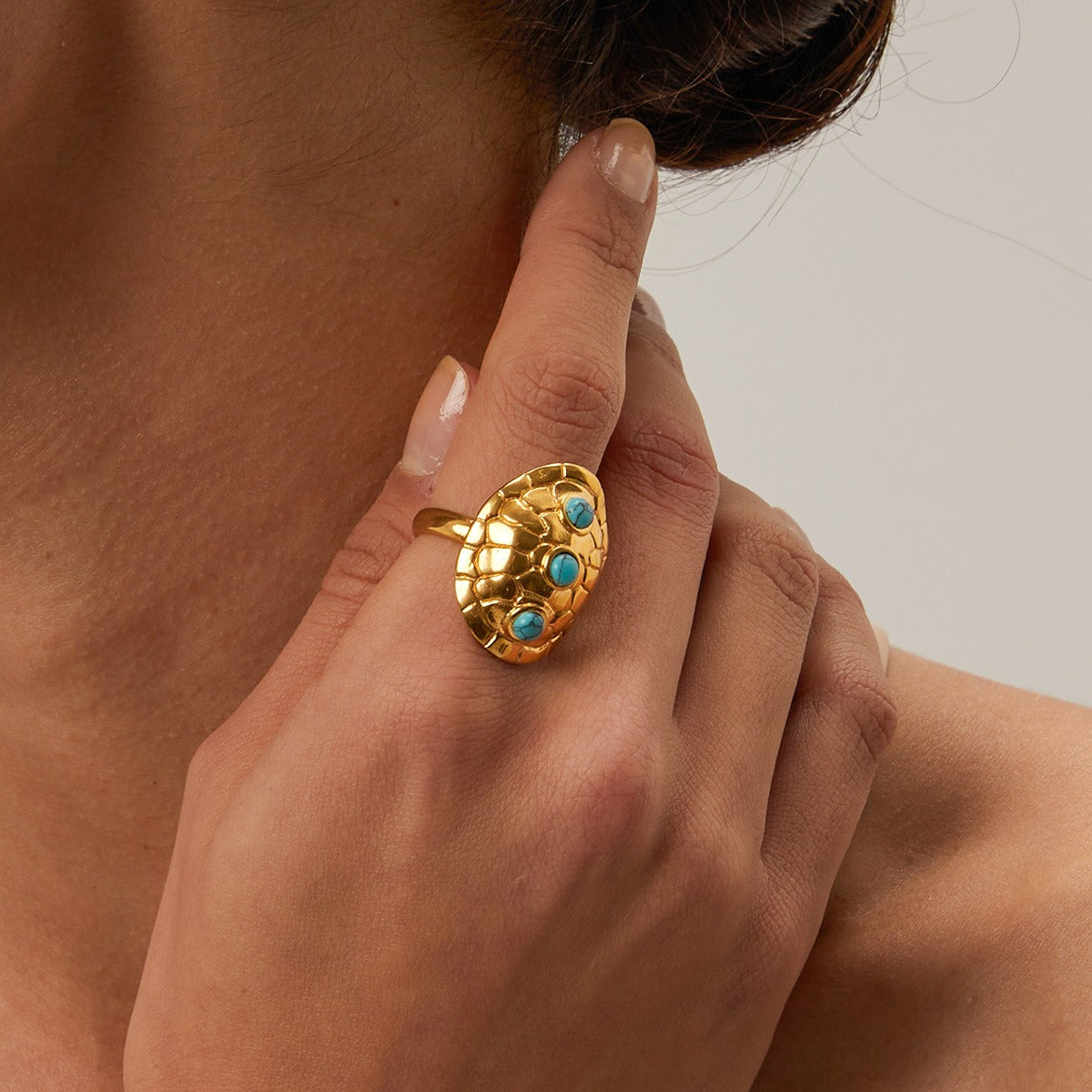 Tortoise Shell with Gems Adjustable Ring