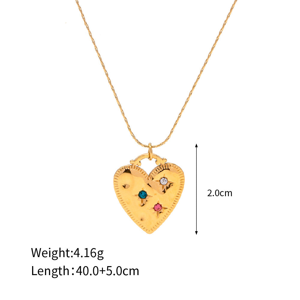 Simple Inlaid Colour Heart Pendant Versatile Necklace