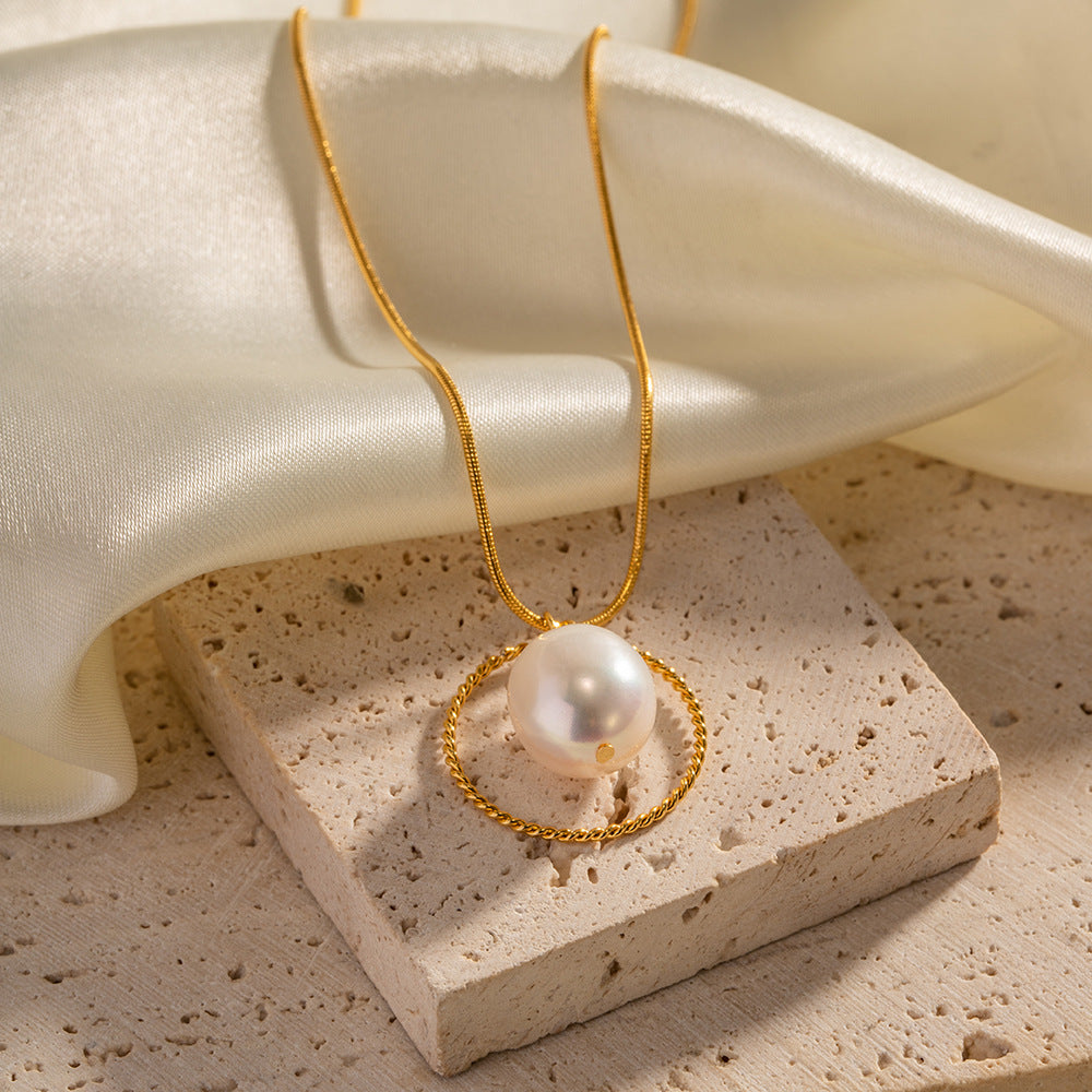 Snake Chain with Freshwater Pearl Pendant Necklace