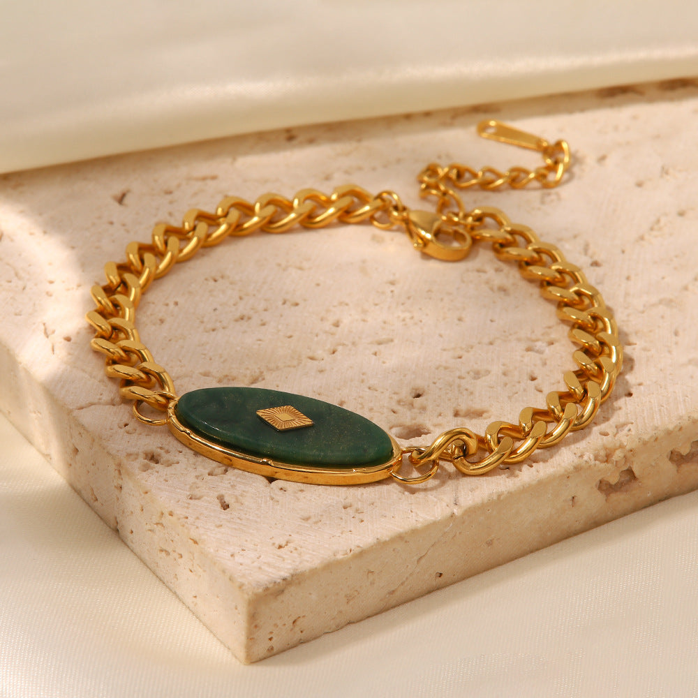 Men's Retro Simple Inlaid African Jade Design Bracelet