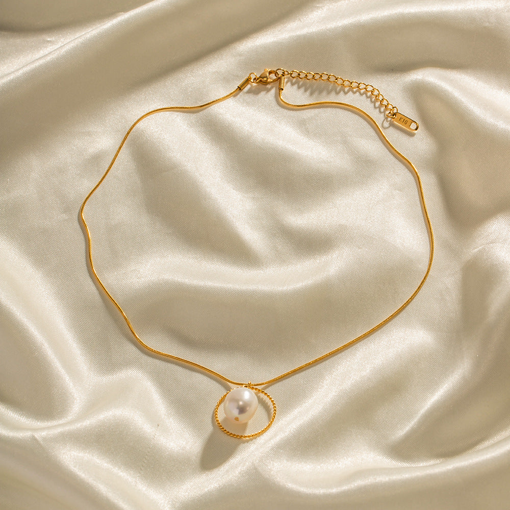 Snake Chain with Freshwater Pearl Pendant Necklace