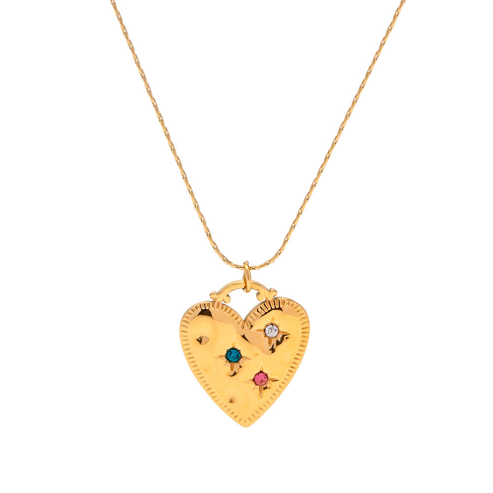 Simple Inlaid Colour Heart Pendant Versatile Necklace