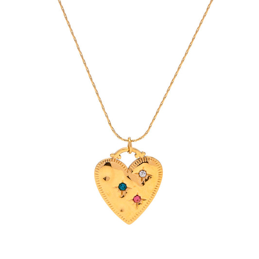 Simple Inlaid Colour Heart Pendant Versatile Necklace