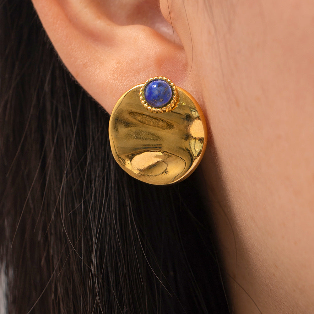 Stylish Delicate Round Set Blue Opal Versatile Earrings