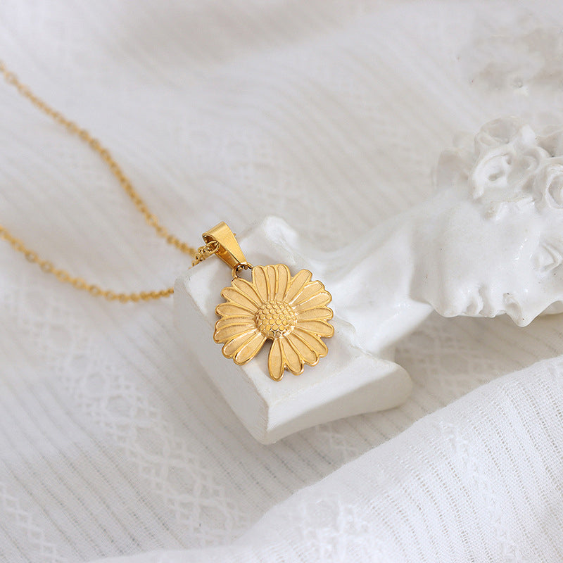 Sunflower Flower Notch Pendant Necklace