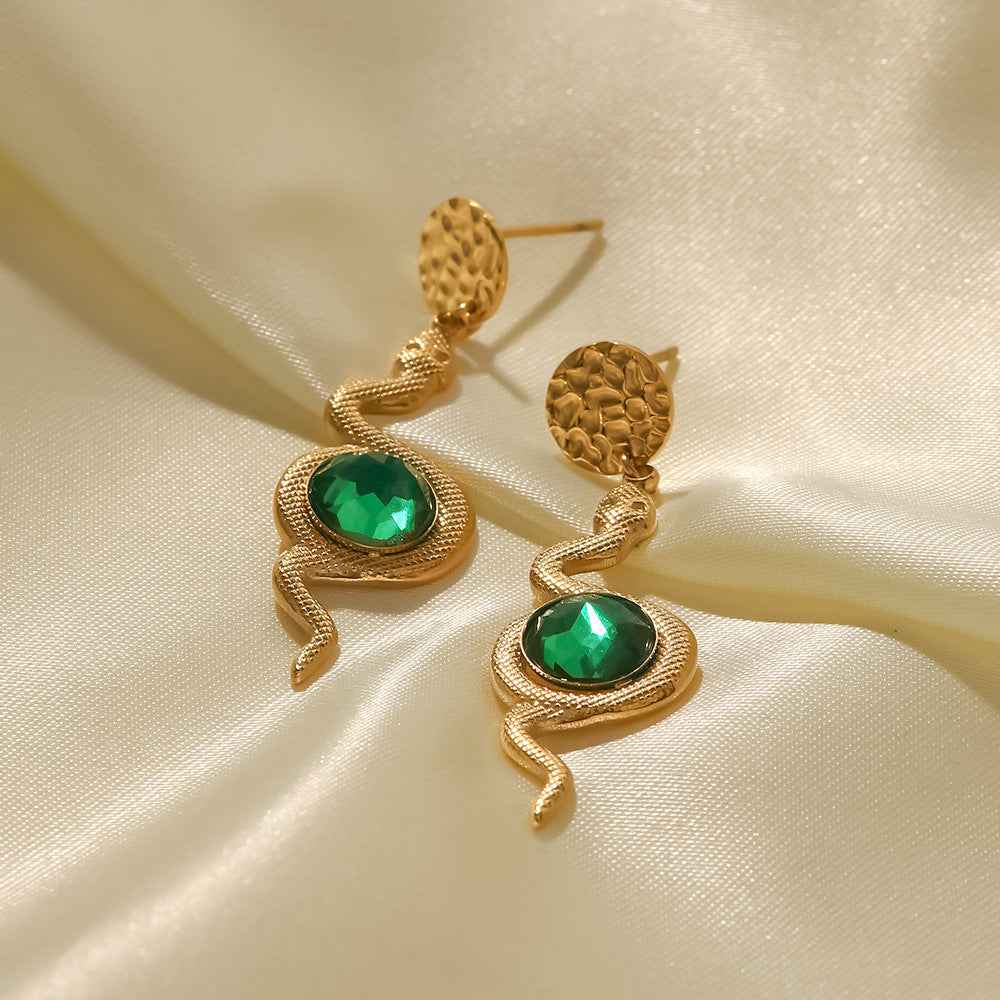 Green Zircon Hammered Serpentine Drop Earrings