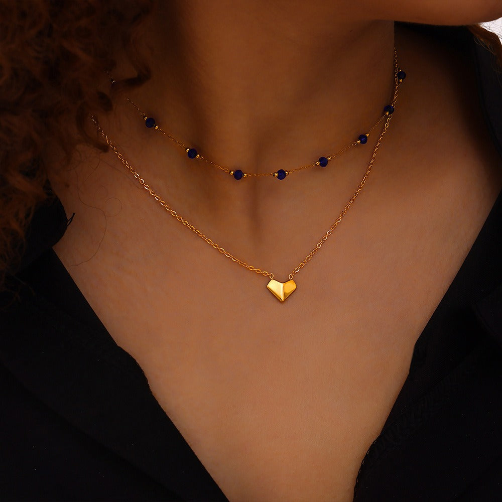 Double-Layered Blue Chain with Heart