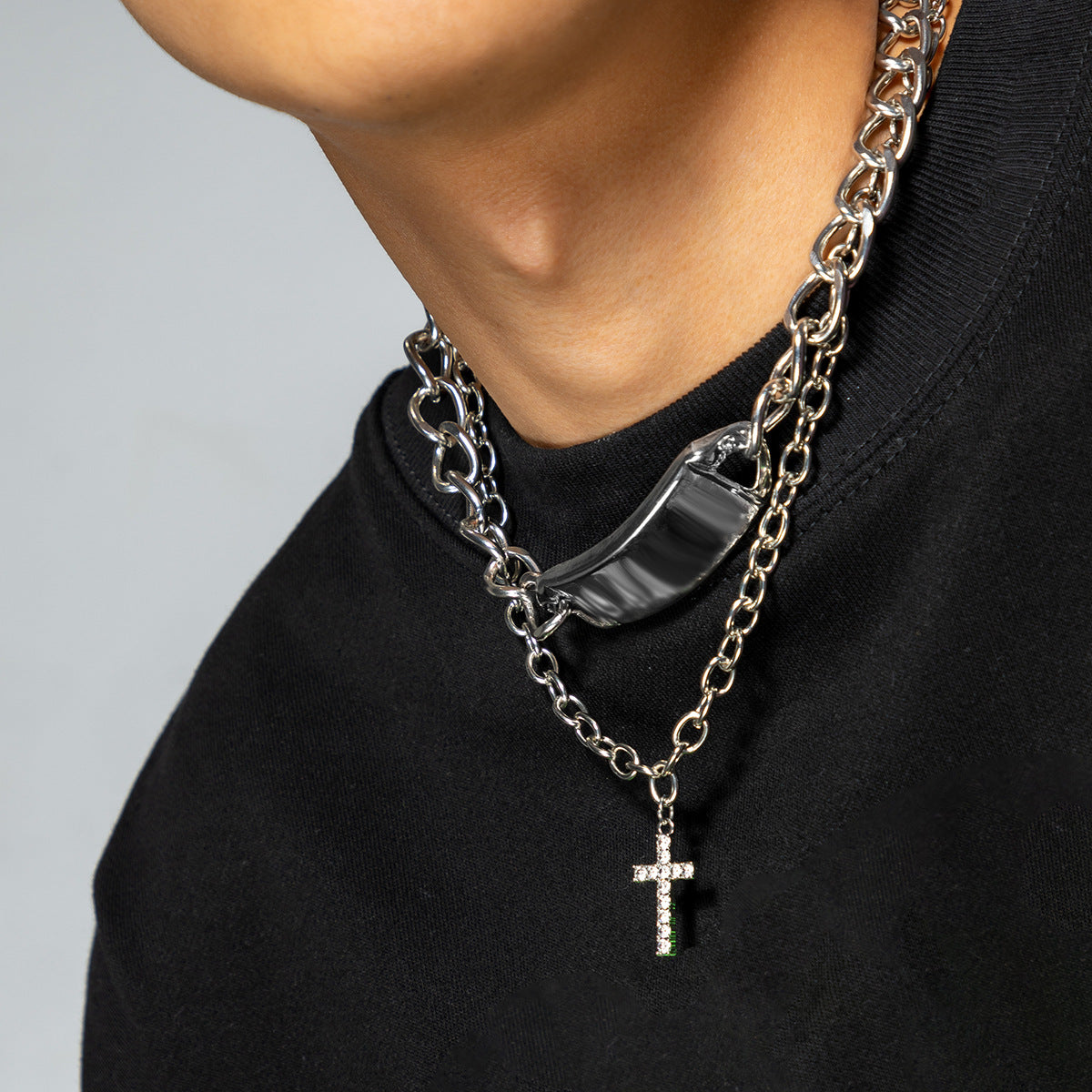 Cross double-layer necklace