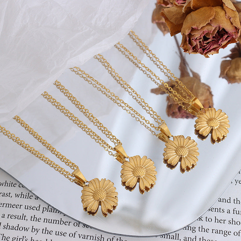 Sunflower Flower Notch Pendant Necklace