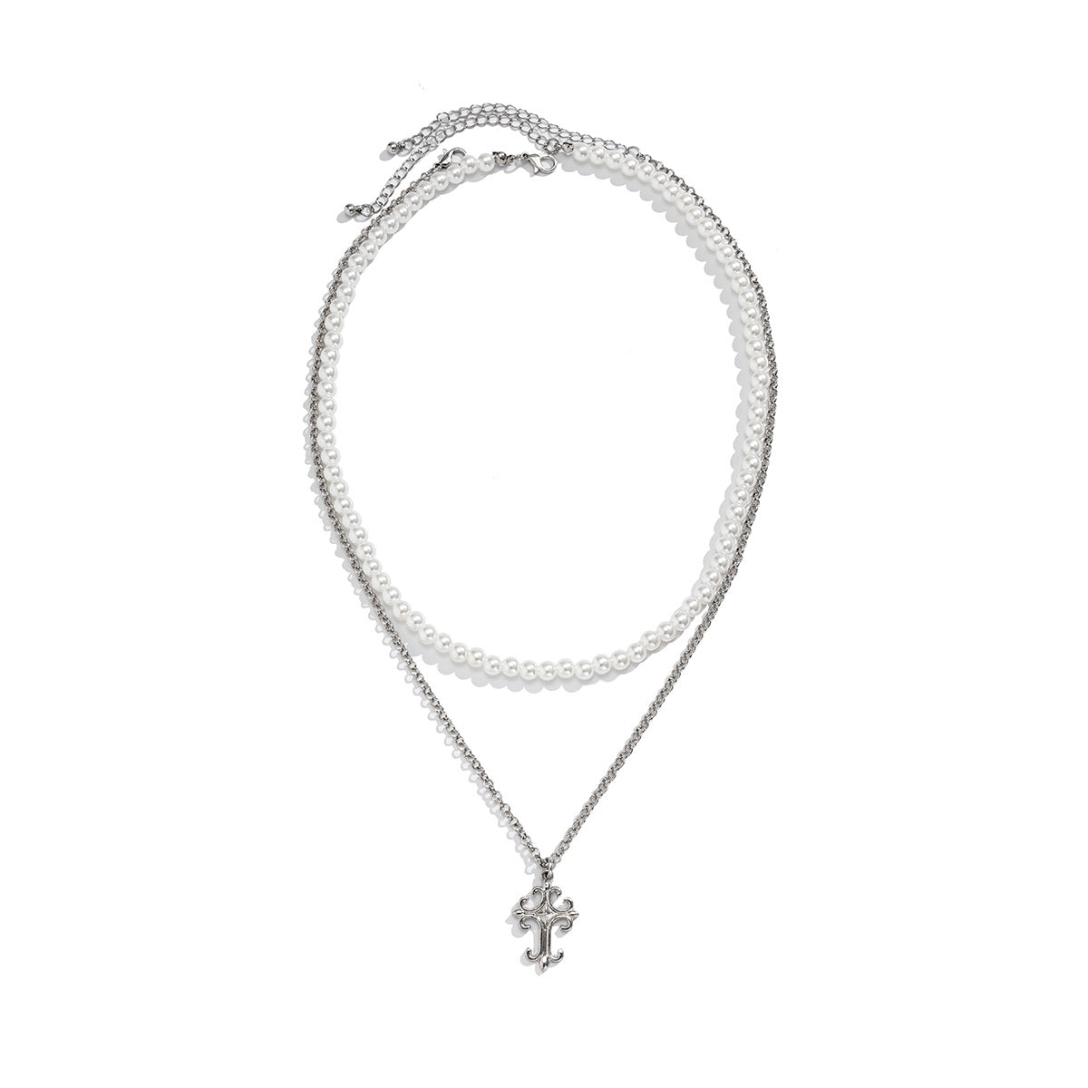 Men's Double-Layer Pearl with Cross Design