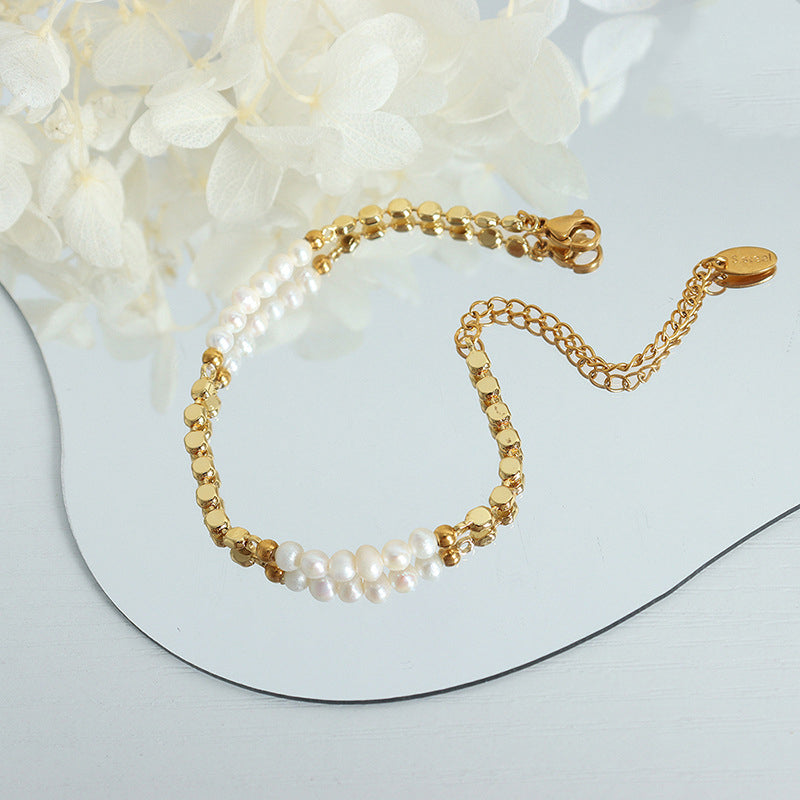 Luxury Pearl Stitching Flat Bead Bracelet