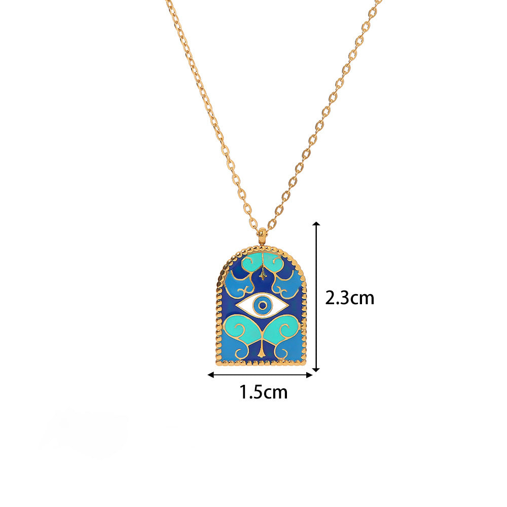 Blue Ancient Roman Arch Eye Design Necklace