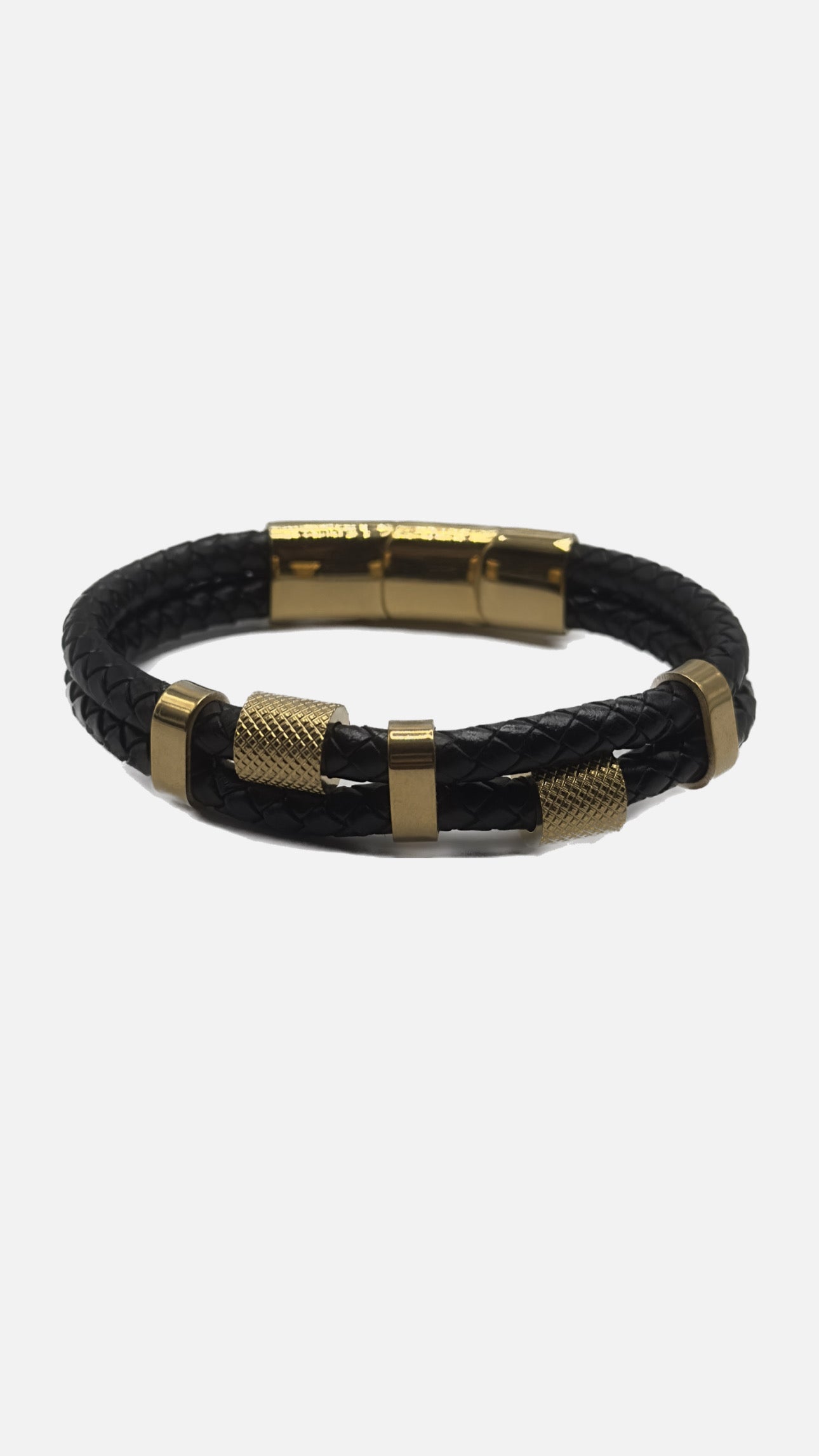 Gold and Black Genuine Leather Men’s Bracelet