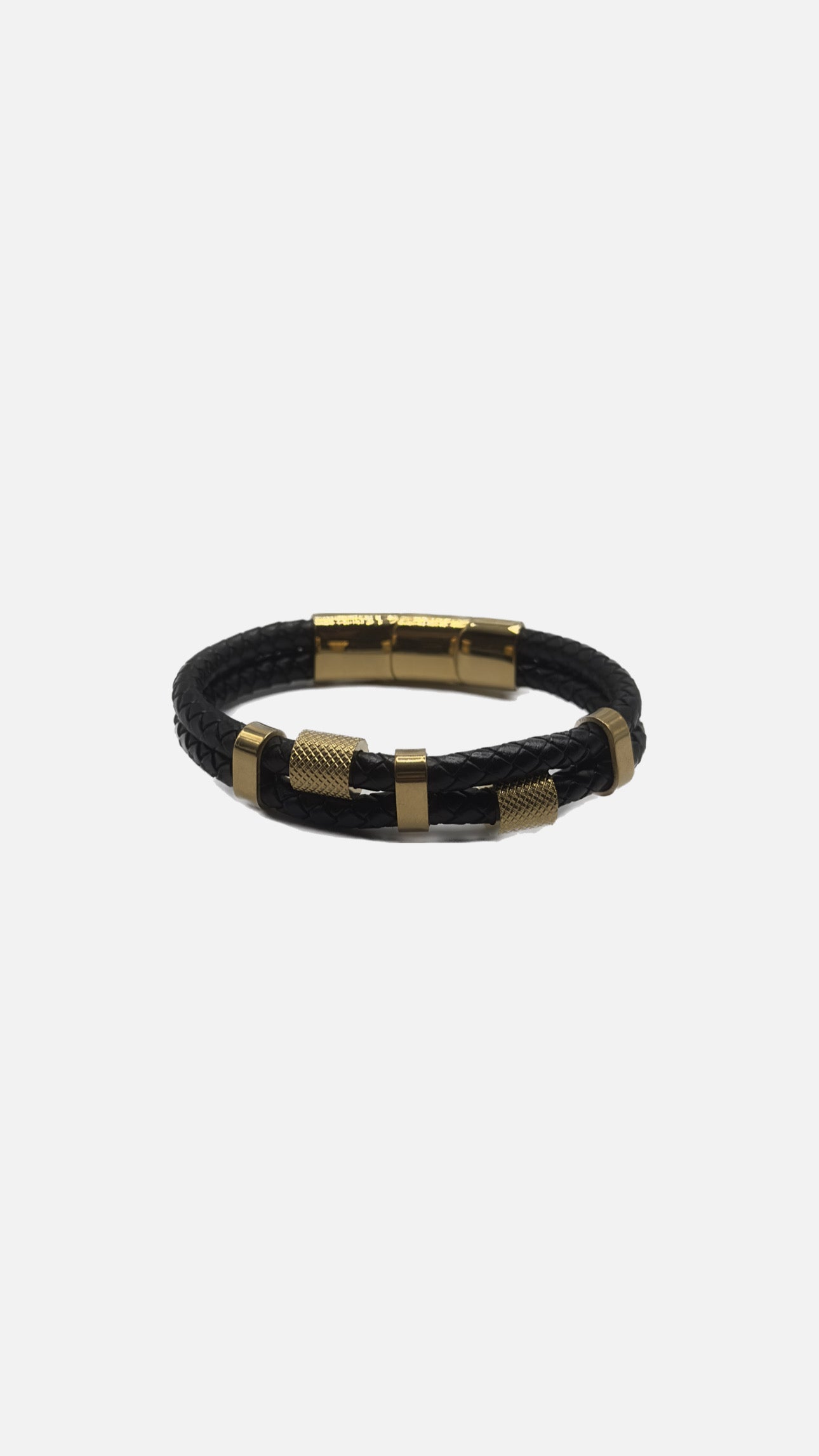 Gold and Black Genuine Leather Men’s Bracelet