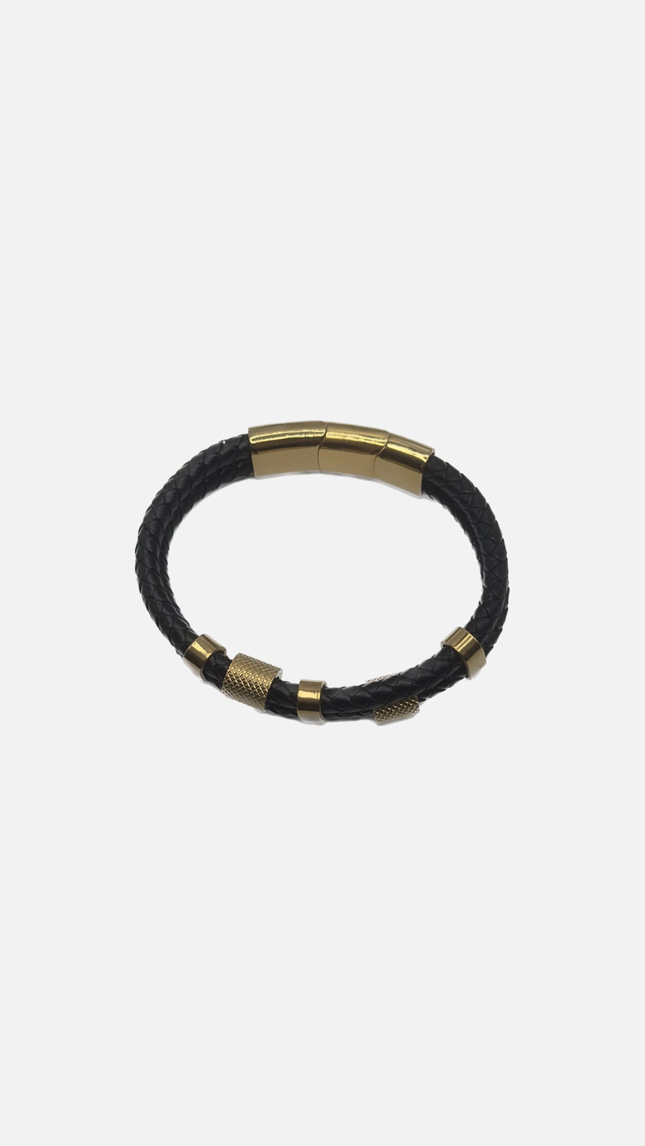 Gold and Black Genuine Leather Men’s Bracelet