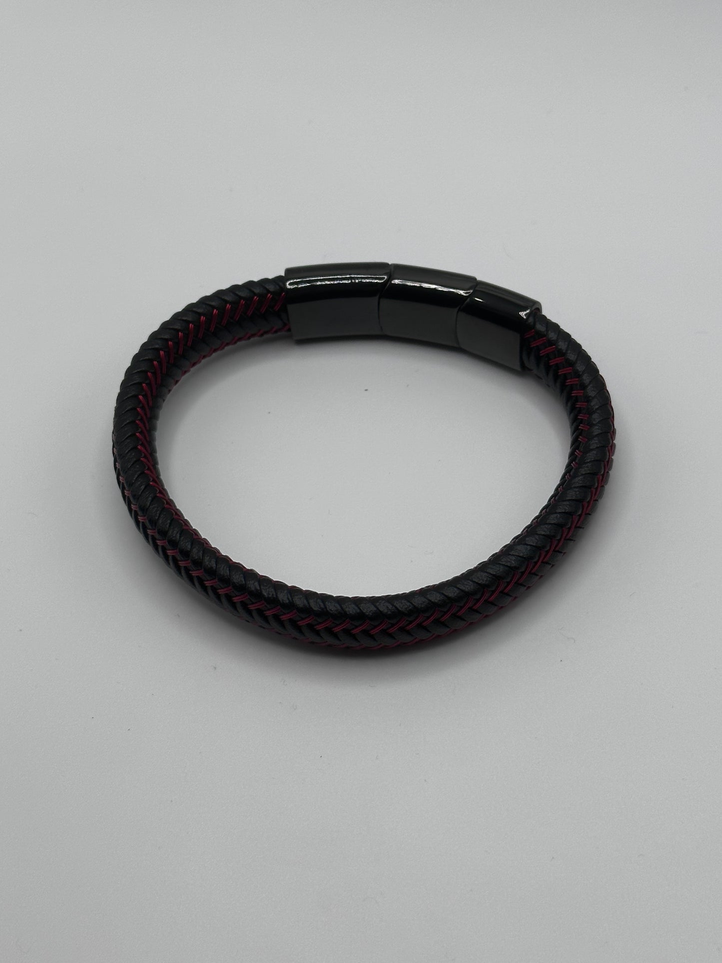 Black and Red Genuine Leather Men’s Bracelet