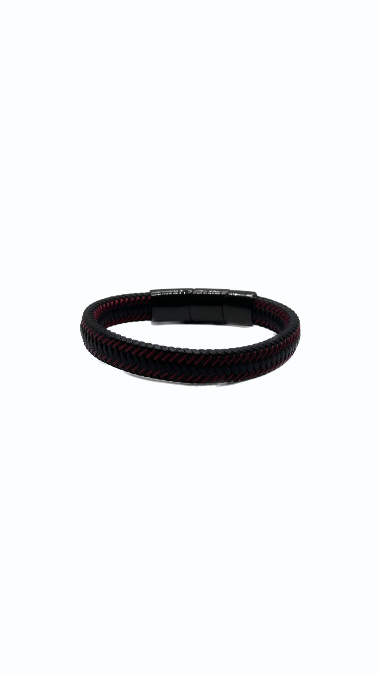 Black and Red Genuine Leather Men’s Bracelet