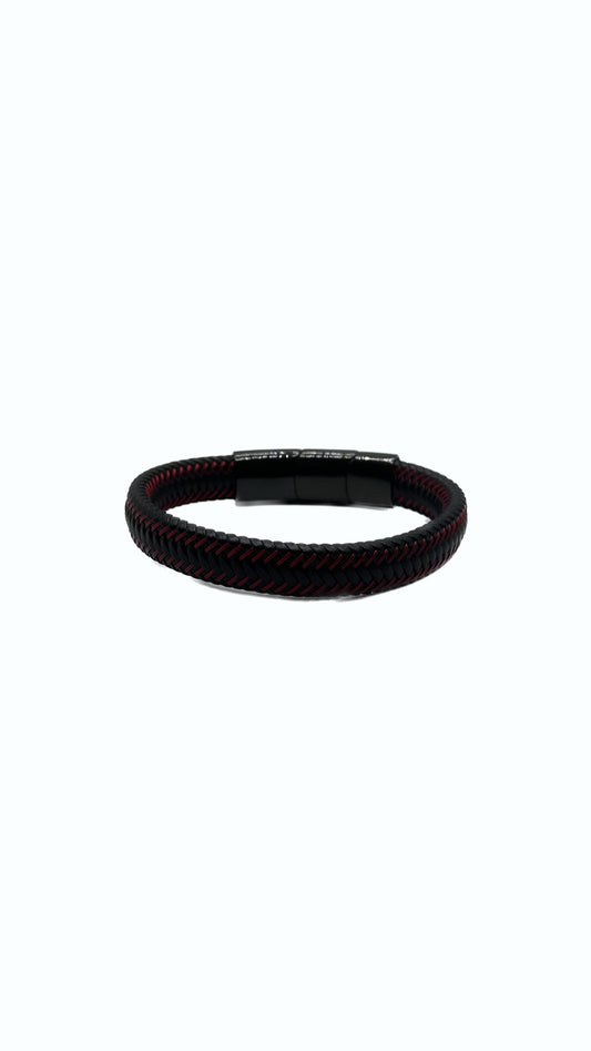 Black and Red Genuine Leather Men’s Bracelet