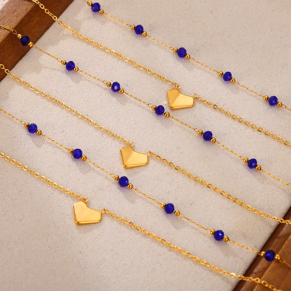 Double-Layered Blue Chain with Heart