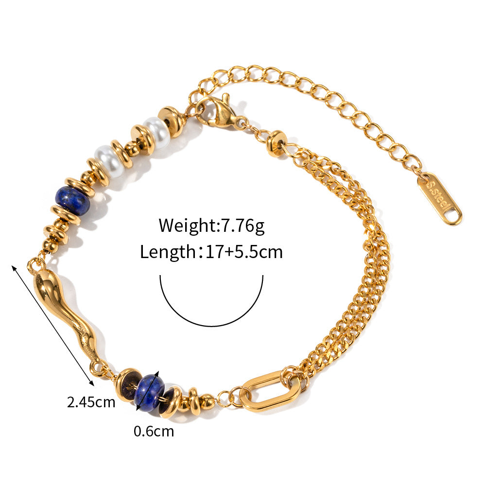 Personalized Inlaid Pearl and Lapis Lazuli Shaped Water Drop Design Bracelet