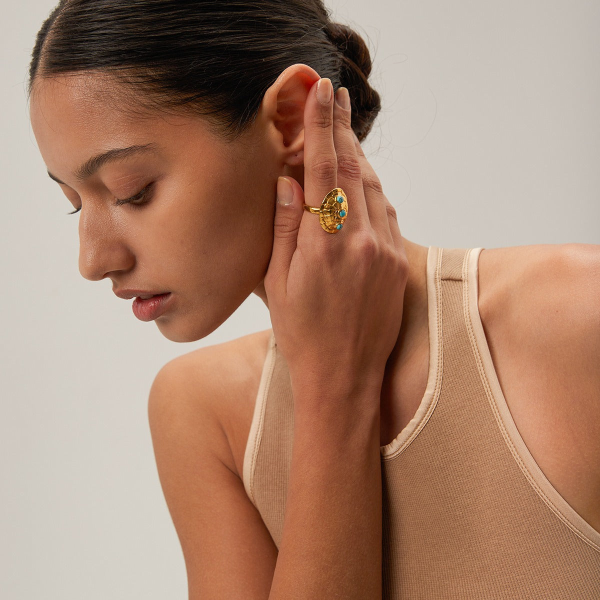 Tortoise Shell with Gems Adjustable Ring