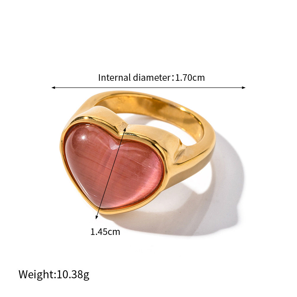 Heart Inlaid Cat's Eye Design Ring