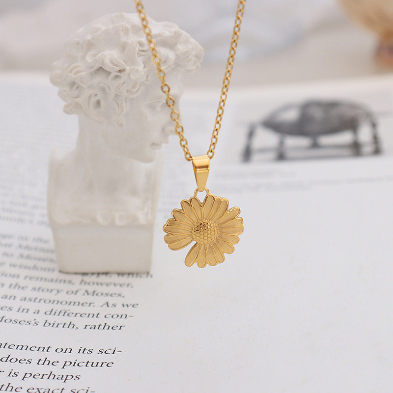 Sunflower Flower Notch Pendant Necklace