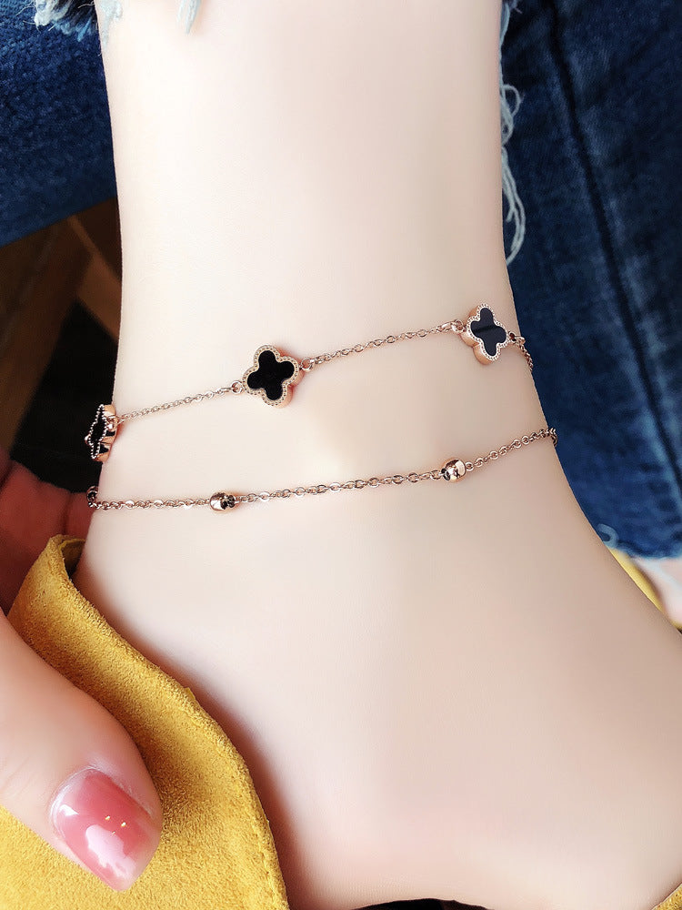 Double-Layer Four-Leaf Clover anklet