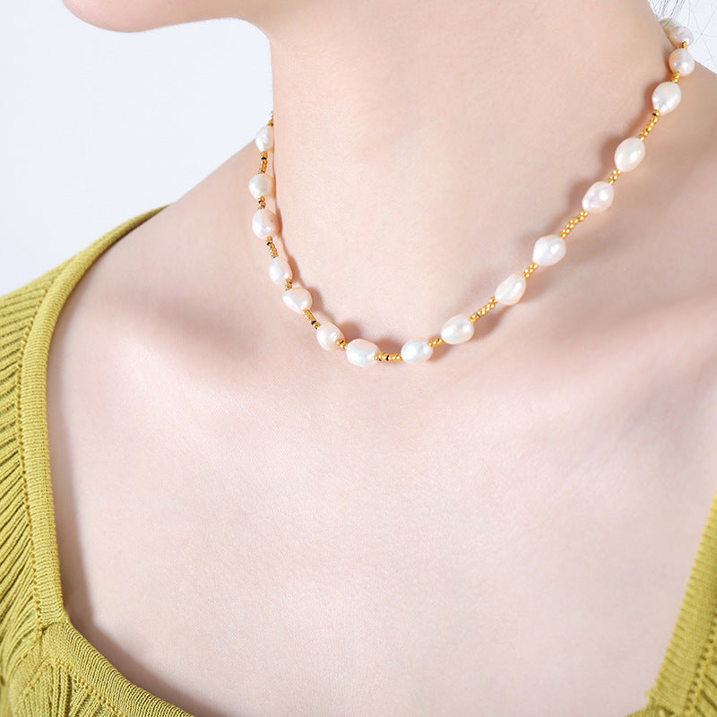 Pearl and Gold Beaded Design Necklace