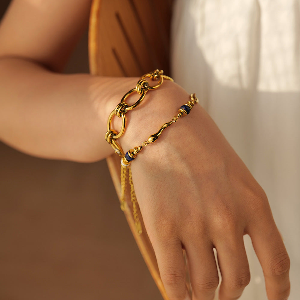 Personalized Inlaid Pearl and Lapis Lazuli Shaped Water Drop Design Bracelet