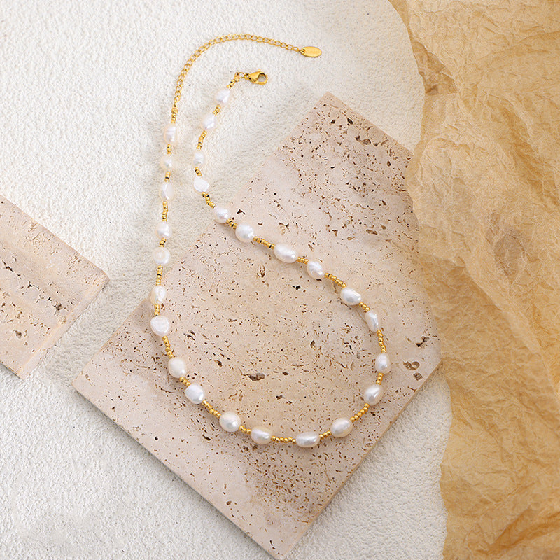 Pearl and Gold Beaded Design Necklace